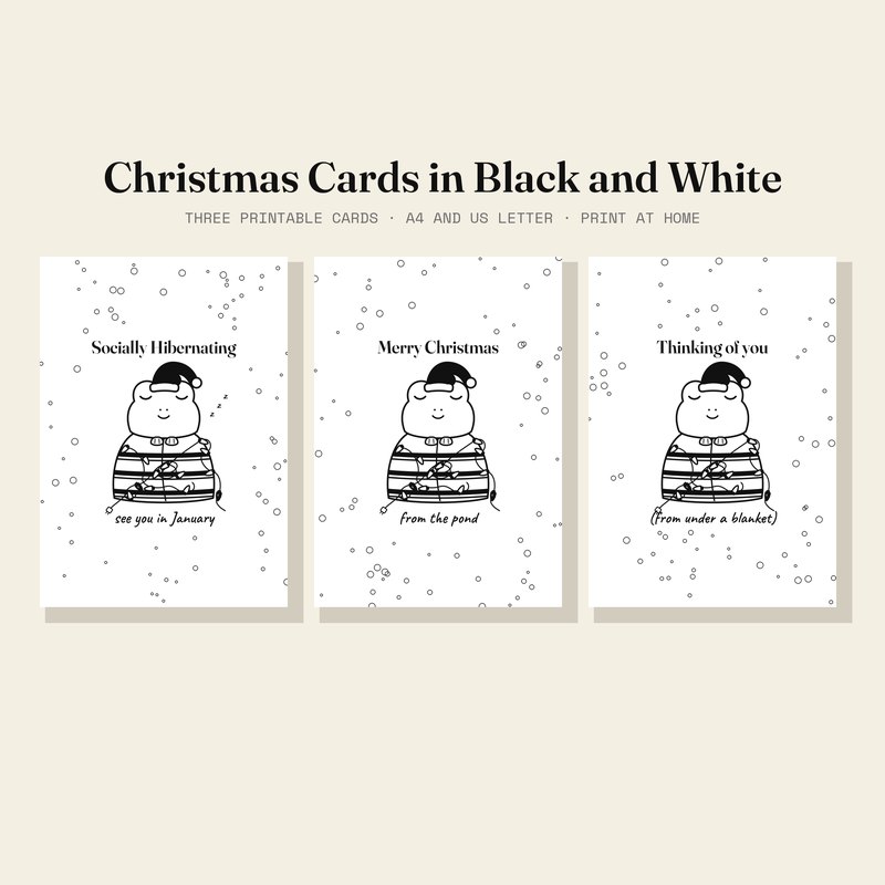 Black and White Christmas Cards: the three printed cards